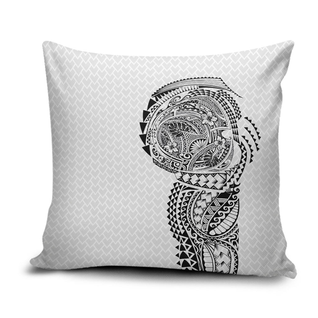 Hawaiian Traditional Tattoos Pillow Cover Kakau Tribal Tropical Plant Motif White Color