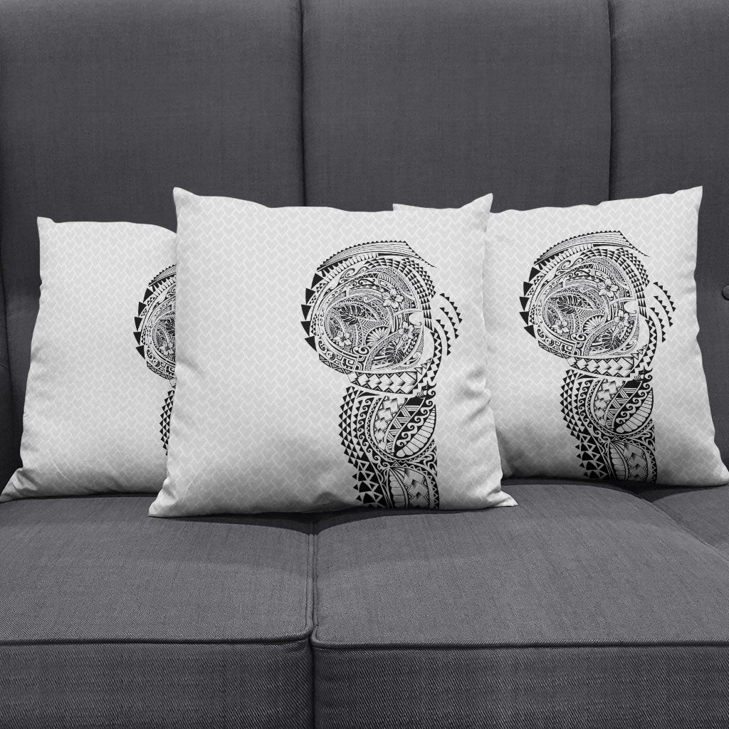 Hawaiian Traditional Tattoos Pillow Cover Kakau Tribal Tropical Plant Motif White Color LT03 - Polynesian Pride