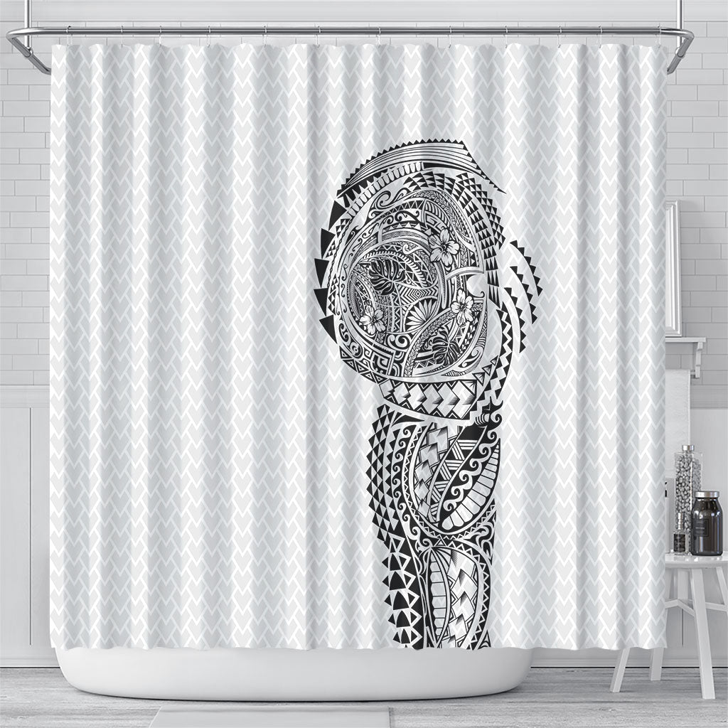 Hawaiian Traditional Tattoos Shower Curtain Kakau Tribal Tropical Plant Motif White Color LT03 - Polynesian Pride