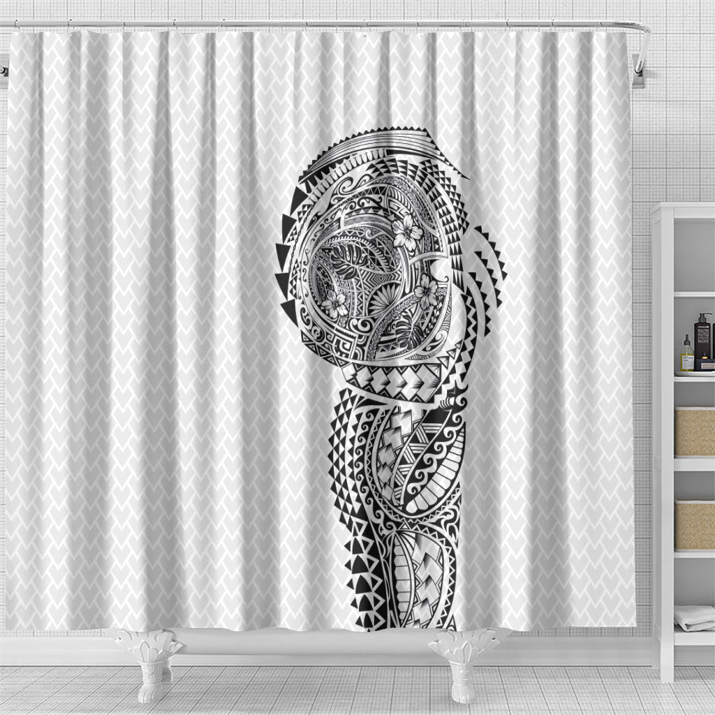 Hawaiian Traditional Tattoos Shower Curtain Kakau Tribal Tropical Plant Motif White Color LT03 - Polynesian Pride