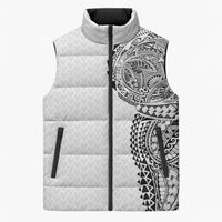 Hawaiian Traditional Tattoos Sleeveless Puffer Jacket Kakau Tribal Tropical Plant Motif White Color LT03 Unisex White - Polynesian Pride