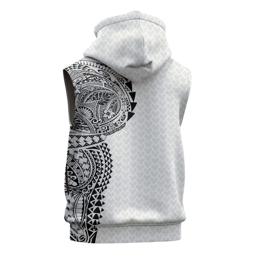 Hawaiian Traditional Tattoos Sleeveless Zip Hoodie Kakau Tribal Tropical Plant Motif White Color LT03 - Polynesian Pride