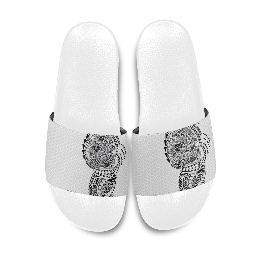Hawaiian Traditional Tattoos Slide Sandals Kakau Tribal Tropical Plant Motif White Color LT03 White - Polynesian Pride