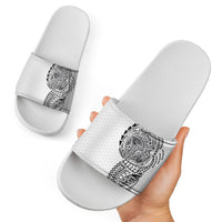Hawaiian Traditional Tattoos Slide Sandals Kakau Tribal Tropical Plant Motif White Color LT03 - Polynesian Pride