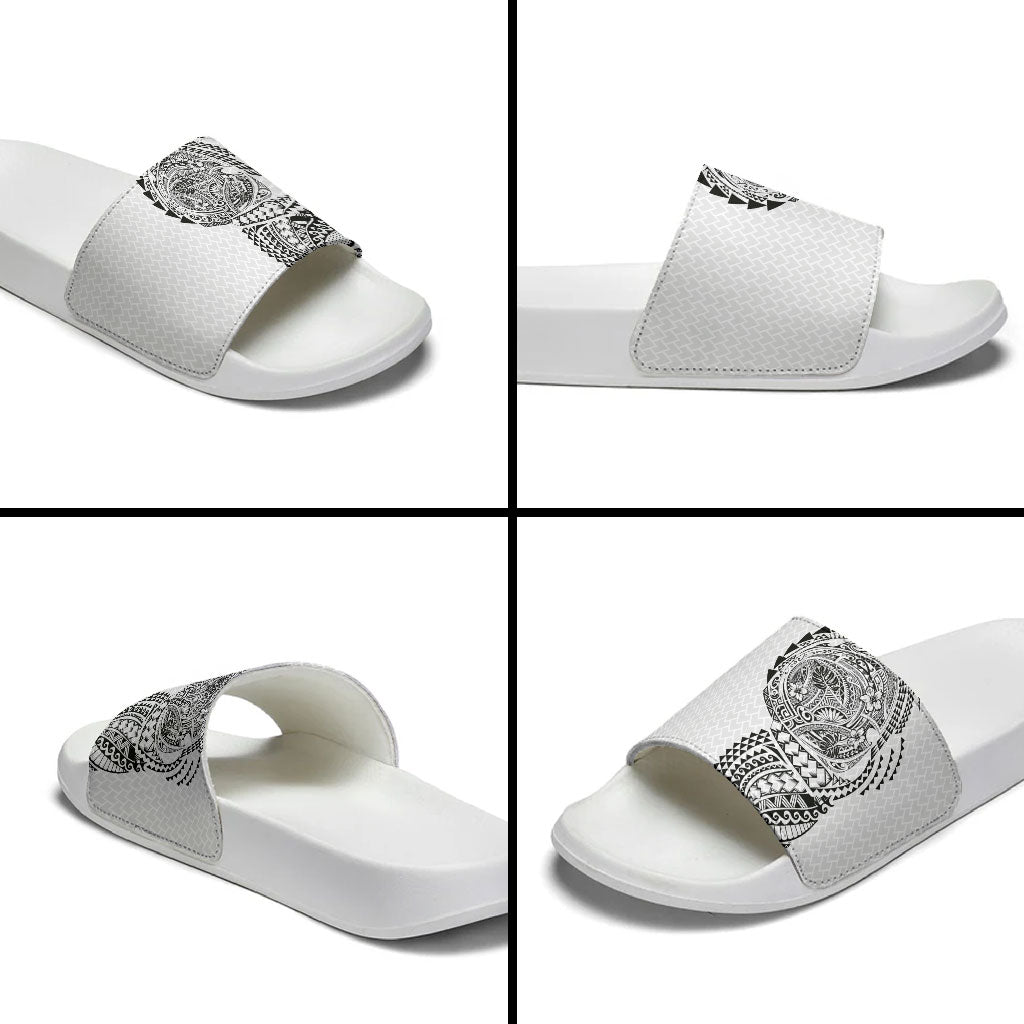Hawaiian Traditional Tattoos Slide Sandals Kakau Tribal Tropical Plant Motif White Color LT03 - Polynesian Pride
