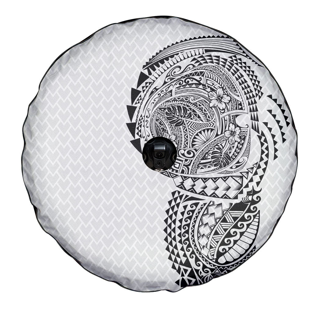 Hawaiian Traditional Tattoos Spare Tire Cover Kakau Tribal Tropical Plant Motif White Color