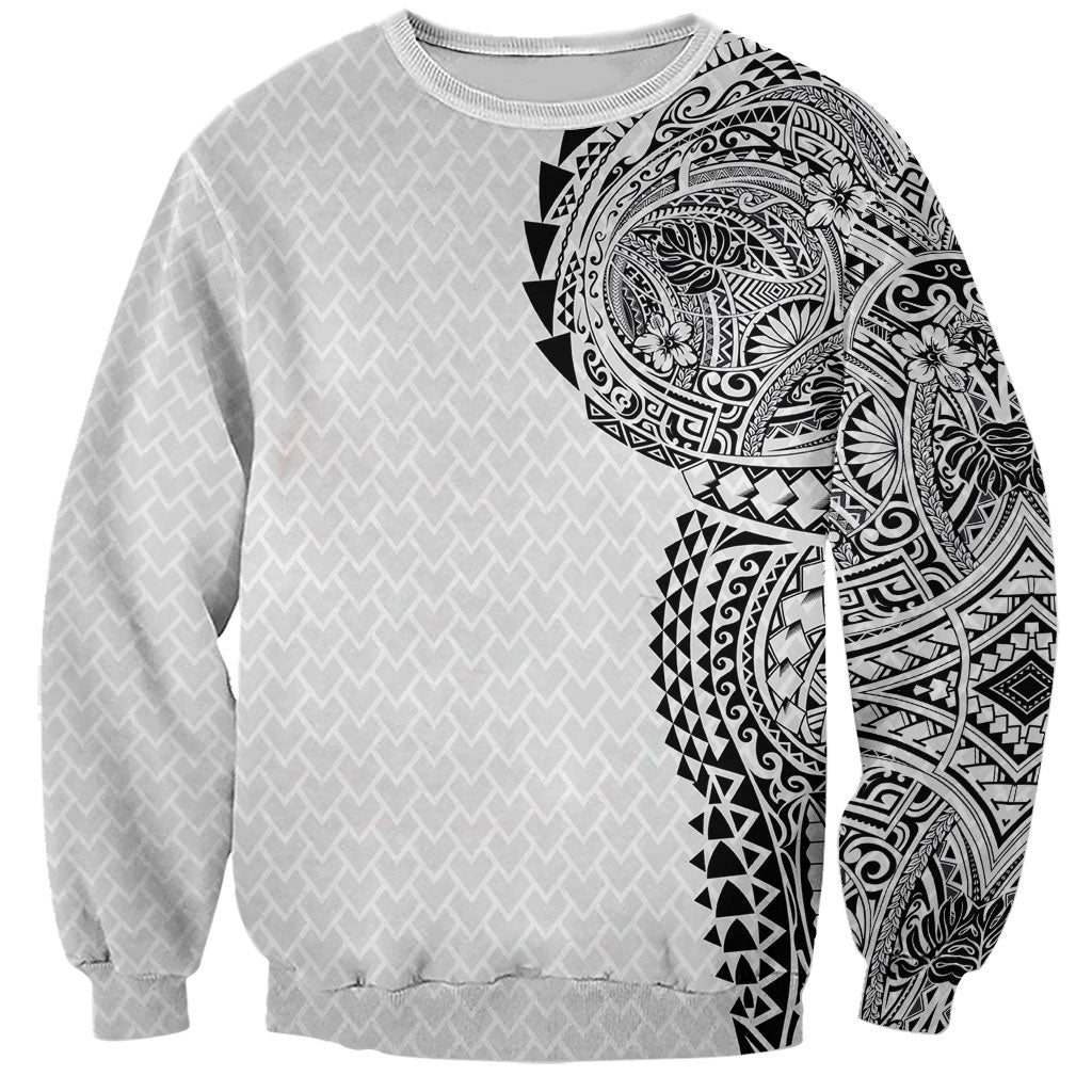 Hawaiian Traditional Tattoos Sweatshirt Kakau Tribal Tropical Plant Motif White Color LT03 Unisex White - Polynesian Pride