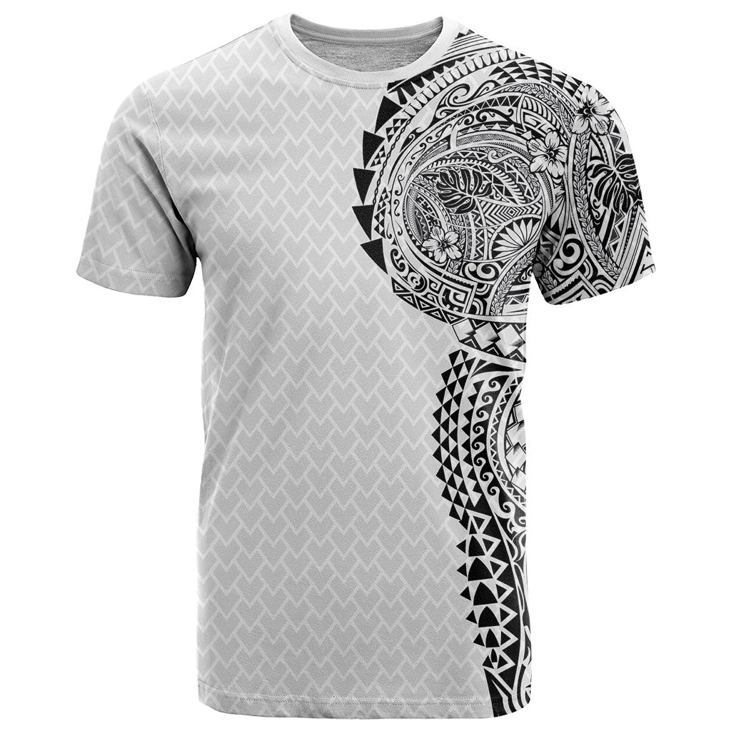 Hawaiian Traditional Tattoos T Shirt Kakau Tribal Tropical Plant Motif White Color