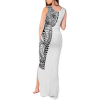 Hawaiian Traditional Tattoos Tank Maxi Dress Kakau Tribal Tropical Plant Motif White Color