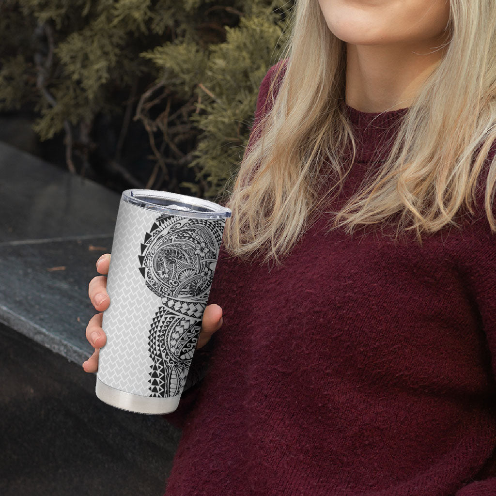Hawaiian Traditional Tattoos Tumbler Cup Kakau Tribal Tropical Plant Motif White Color