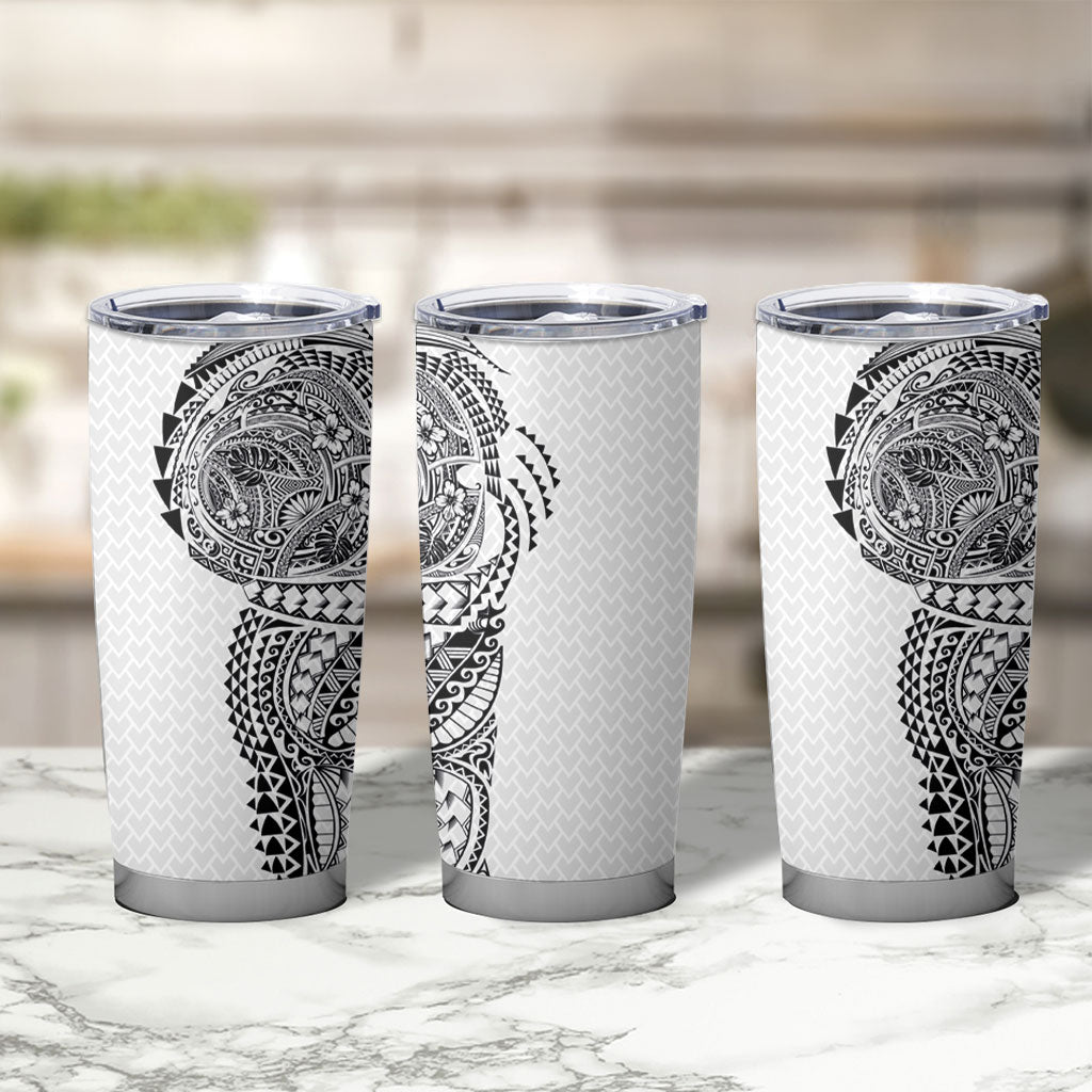 Hawaiian Traditional Tattoos Tumbler Cup Kakau Tribal Tropical Plant Motif White Color