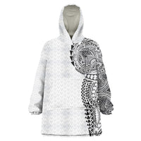 Hawaiian Traditional Tattoos Wearable Blanket Hoodie Kakau Tribal Tropical Plant Motif White Color LT03 One Size White - Polynesian Pride