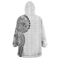 Hawaiian Traditional Tattoos Wearable Blanket Hoodie Kakau Tribal Tropical Plant Motif White Color LT03 - Polynesian Pride