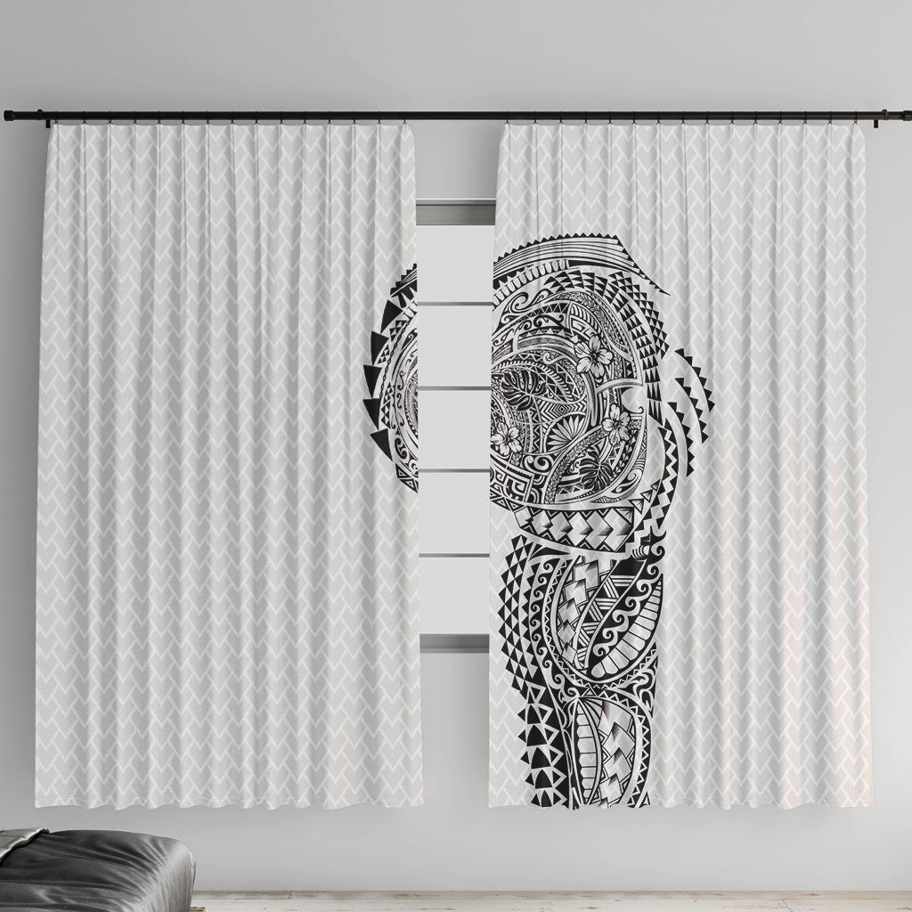 Hawaiian Traditional Tattoos Window Curtain Kakau Tribal Tropical Plant Motif White Color