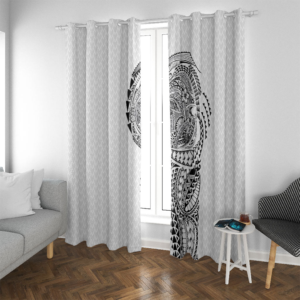 Hawaiian Traditional Tattoos Window Curtain Kakau Tribal Tropical Plant Motif White Color LT03 With Grommets White - Polynesian Pride