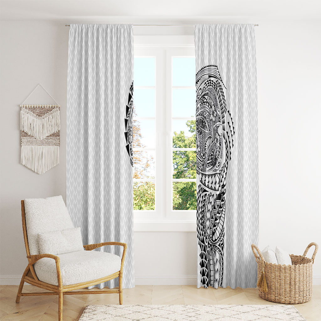 Hawaiian Traditional Tattoos Window Curtain Kakau Tribal Tropical Plant Motif White Color LT03 - Polynesian Pride