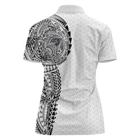 Hawaiian Traditional Tattoos Women Polo Shirt Kakau Tribal Tropical Plant Motif White Color LT03 - Polynesian Pride
