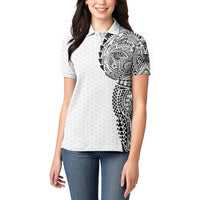 Hawaiian Traditional Tattoos Women Polo Shirt Kakau Tribal Tropical Plant Motif White Color LT03 - Polynesian Pride