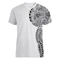 Hawaiian Traditional Tattoos Women V-Neck T-Shirt Kakau Tribal Tropical Plant Motif White Color LT03 Female White - Polynesian Pride