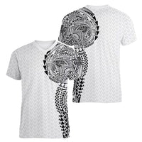 Hawaiian Traditional Tattoos Women V-Neck T-Shirt Kakau Tribal Tropical Plant Motif White Color LT03 - Polynesian Pride