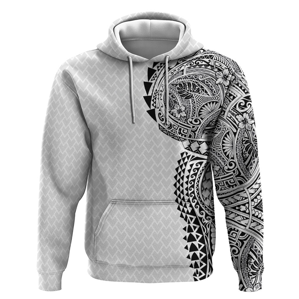 Hawaiian Traditional Tattoos Zip Hoodie Kakau Tribal Tropical Plant Motif White Color