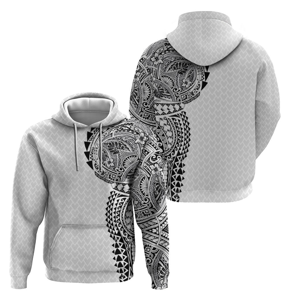 Hawaiian Traditional Tattoos Zip Hoodie Kakau Tribal Tropical Plant Motif White Color
