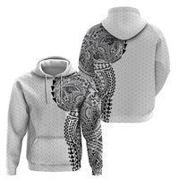 Hawaiian Traditional Tattoos Zip Hoodie Kakau Tribal Tropical Plant Motif White Color