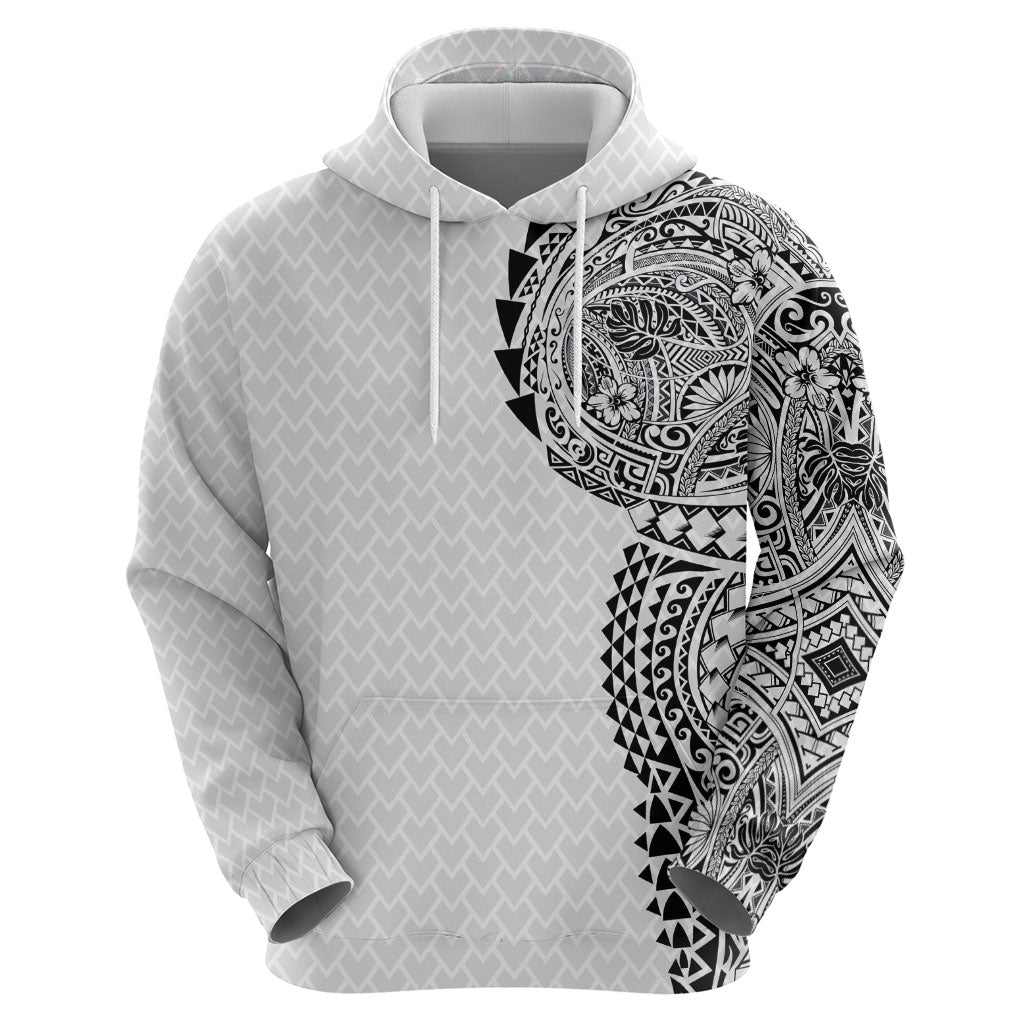 Hawaiian Traditional Tattoos Zip Hoodie Kakau Tribal Tropical Plant Motif White Color