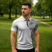 Hawaiian Traditional Tattoos Zipper Polo Shirt Kakau Tribal Tropical Plant Motif White Color LT03 - Polynesian Pride