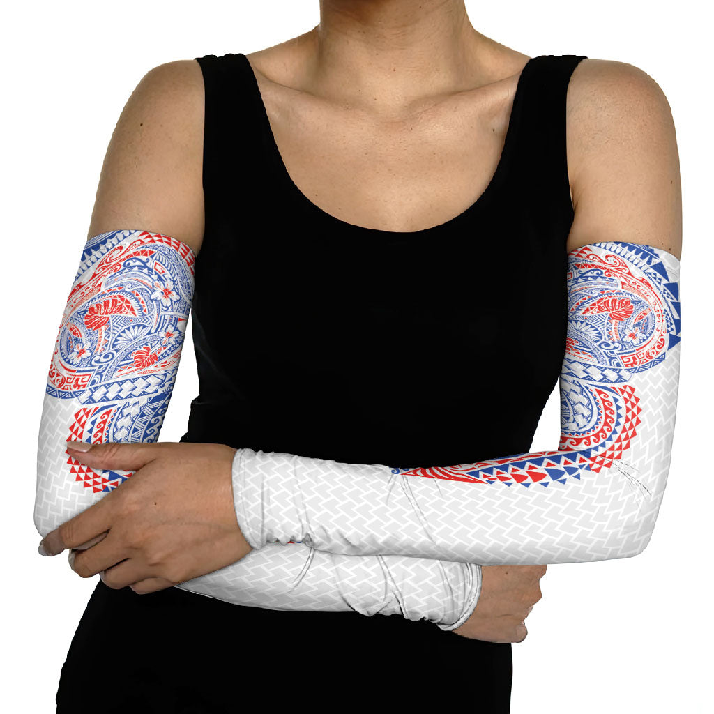 Hawaiian Traditional Tattoos Arm Sleeves Kakau Tribal Tropical Plant Motif Hawaii Flag Color Inspired LT03 - Polynesian Pride
