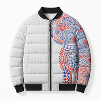 Hawaiian Traditional Tattoos Bomber Puffer Jacket Kakau Tribal Tropical Plant Motif Hawaii Flag Color Inspired