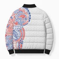 Hawaiian Traditional Tattoos Bomber Puffer Jacket Kakau Tribal Tropical Plant Motif Hawaii Flag Color Inspired