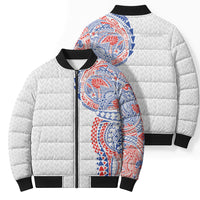 Hawaiian Traditional Tattoos Bomber Puffer Jacket Kakau Tribal Tropical Plant Motif Hawaii Flag Color Inspired