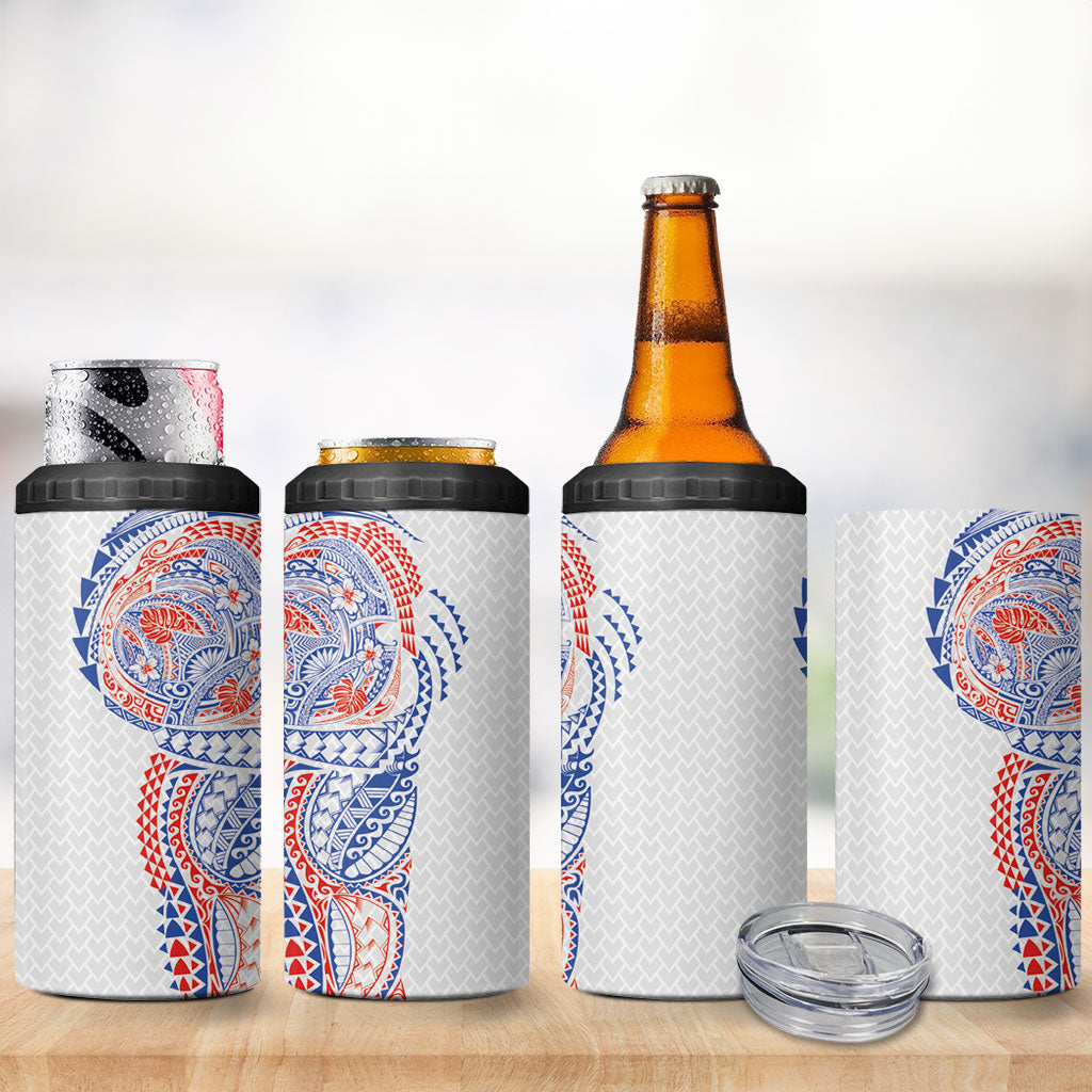 Hawaiian Traditional Tattoos 4 in 1 Can Cooler Tumbler Kakau Tribal Tropical Plant Motif Hawaii Flag Color Inspired LT03 - Polynesian Pride