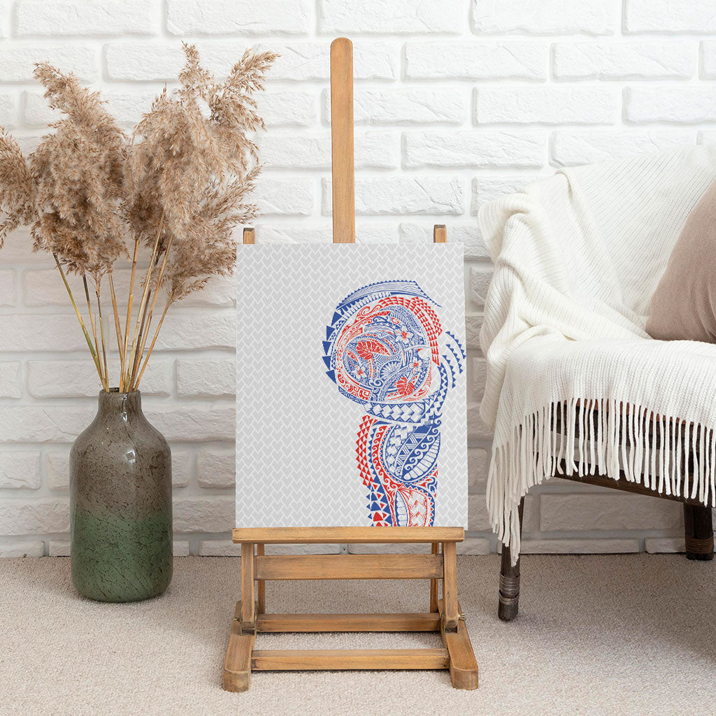 Hawaiian Traditional Tattoos Canvas Wall Art Kakau Tribal Tropical Plant Motif Hawaii Flag Color Inspired
