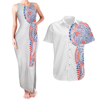 Hawaiian Traditional Tattoos Couples Matching Tank Maxi Dress and Hawaiian Shirt Kakau Tribal Tropical Plant Motif Hawaii Flag Color Inspired LT03 Multicolor - Polynesian Pride