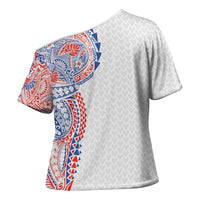 Hawaiian Traditional Tattoos Cross Shoulder Shirt Kakau Tribal Tropical Plant Motif Hawaii Flag Color Inspired LT03 - Polynesian Pride