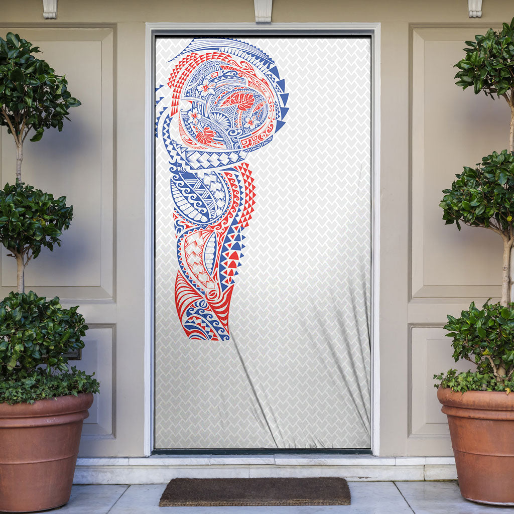 Hawaiian Traditional Tattoos Door Cover Kakau Tribal Tropical Plant Motif Hawaii Flag Color Inspired LT03 Multicolor - Polynesian Pride