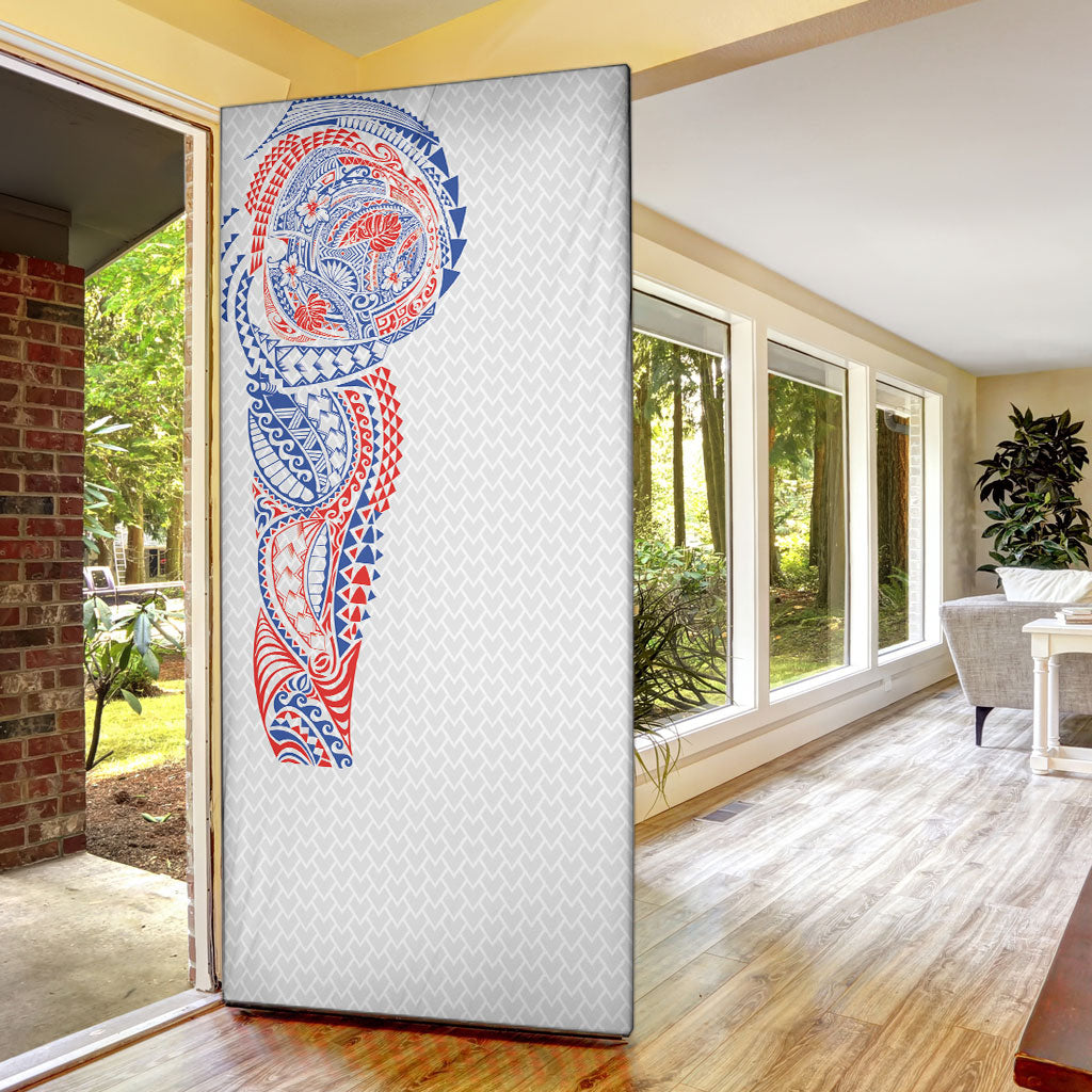 Hawaiian Traditional Tattoos Door Cover Kakau Tribal Tropical Plant Motif Hawaii Flag Color Inspired LT03 - Polynesian Pride