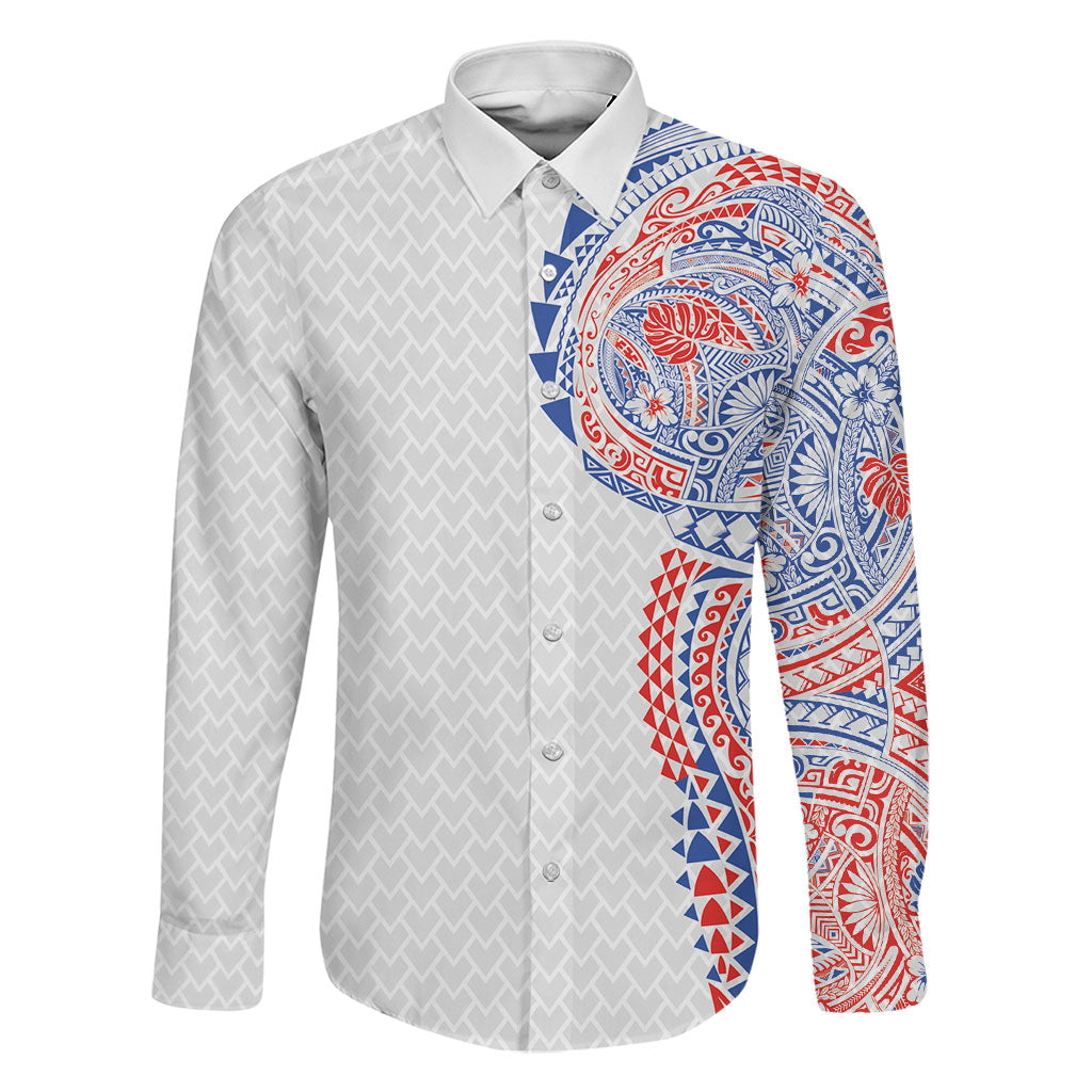 Hawaiian Traditional Tattoos Family Matching Long Sleeve Bodycon Dress and Hawaiian Shirt Kakau Tribal Tropical Plant Motif Hawaii Flag Color Inspired LT03 Dad's Shirt - Long Sleeve Multicolor - Polynesian Pride