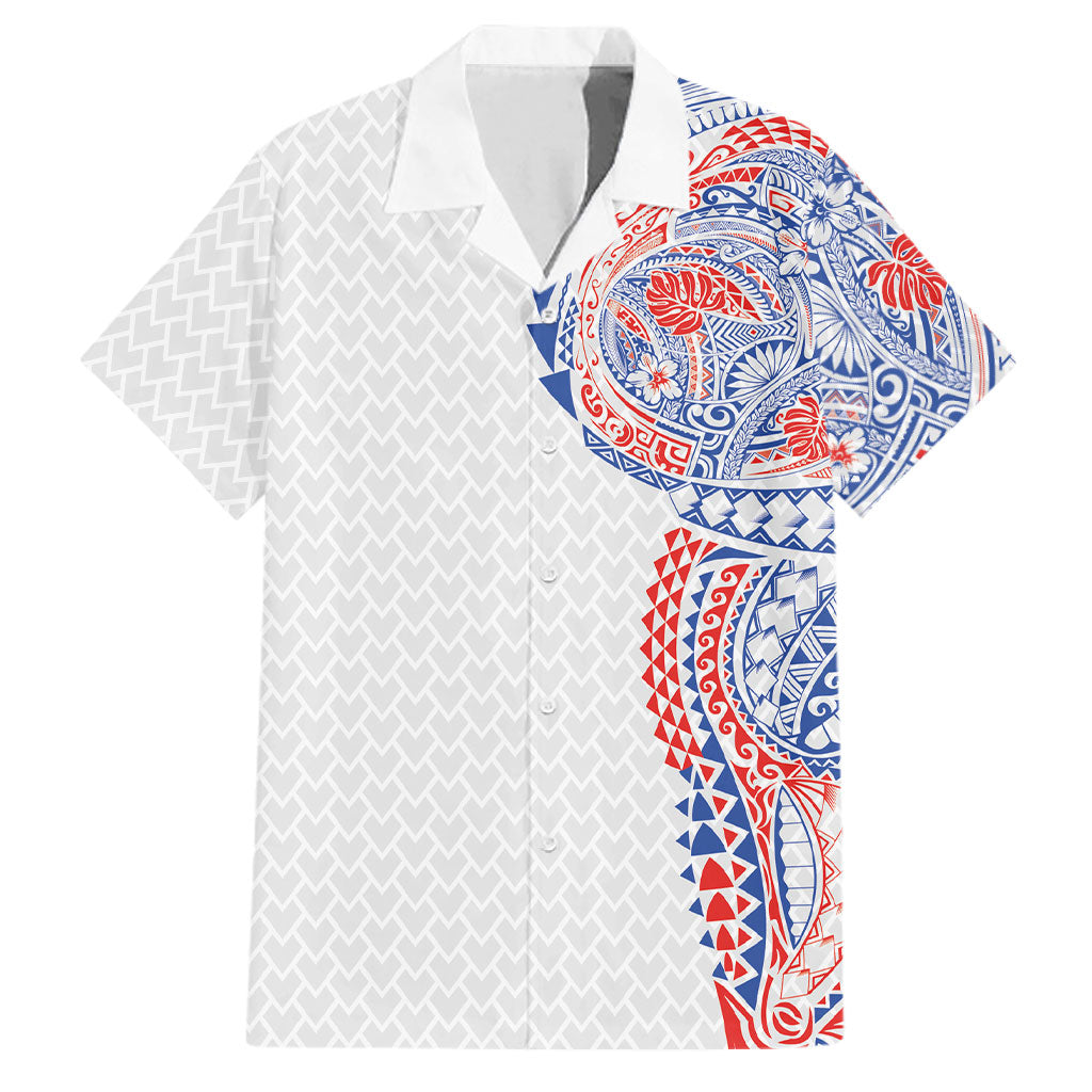 Hawaiian Traditional Tattoos Family Matching Off Shoulder Short Dress and Hawaiian Shirt Kakau Tribal Tropical Plant Motif Hawaii Flag Color Inspired LT03 Dad's Shirt - Short Sleeve Multicolor - Polynesian Pride