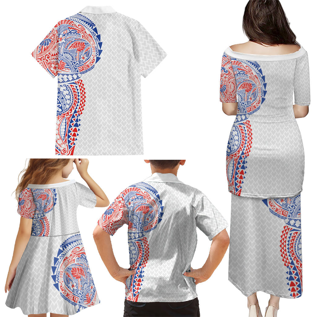 Hawaiian Traditional Tattoos Family Matching Puletasi and Hawaiian Shirt Kakau Tribal Tropical Plant Motif Hawaii Flag Color Inspired LT03 - Polynesian Pride