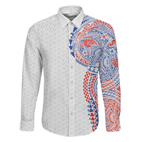 Hawaiian Traditional Tattoos Family Matching Summer Maxi Dress and Hawaiian Shirt Kakau Tribal Tropical Plant Motif Hawaii Flag Color Inspired LT03 Dad's Shirt - Long Sleeve Multicolor - Polynesian Pride