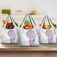 Hawaiian Traditional Tattoos Grocery Bag Kakau Tribal Tropical Plant Motif Hawaii Flag Color Inspired