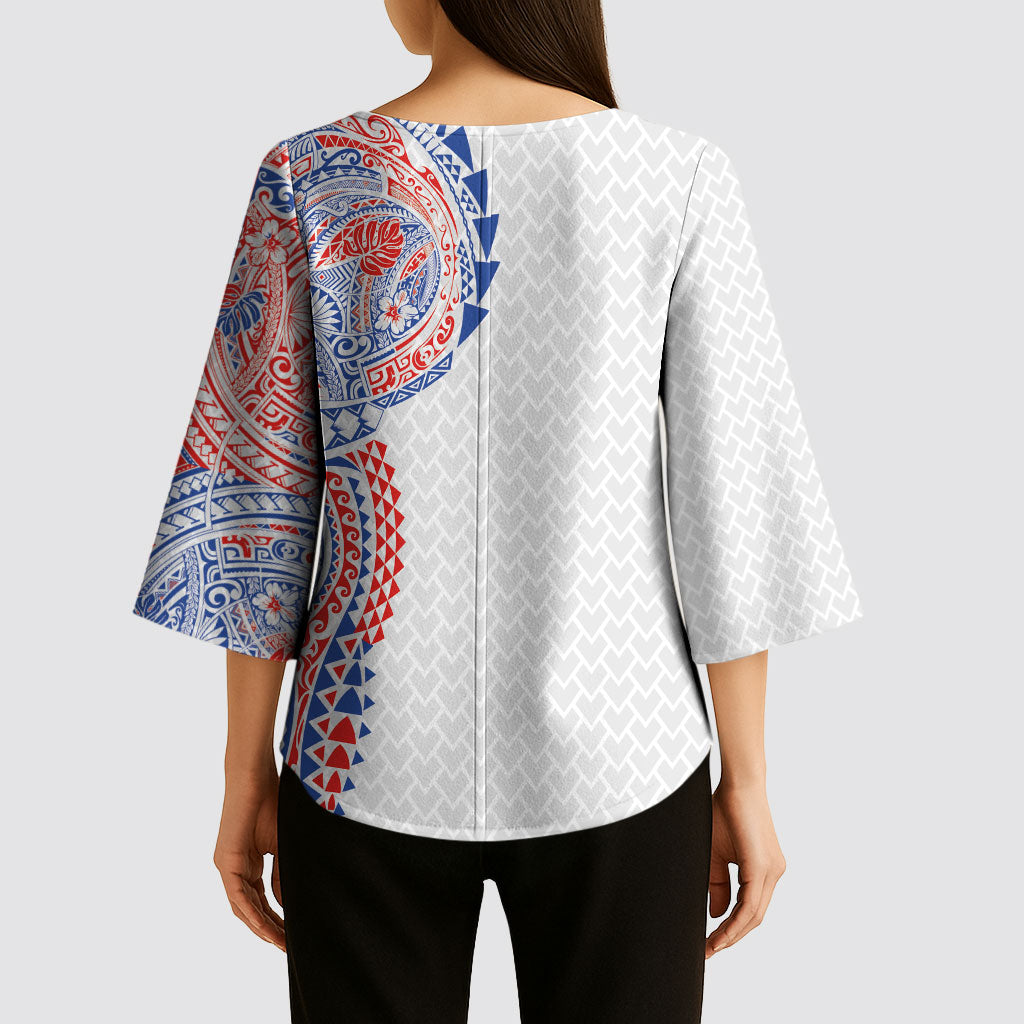 Hawaiian Traditional Tattoos Kimono Sleeve Blouse Kakau Tribal Tropical Plant Motif Hawaii Flag Color Inspired LT03 - Polynesian Pride