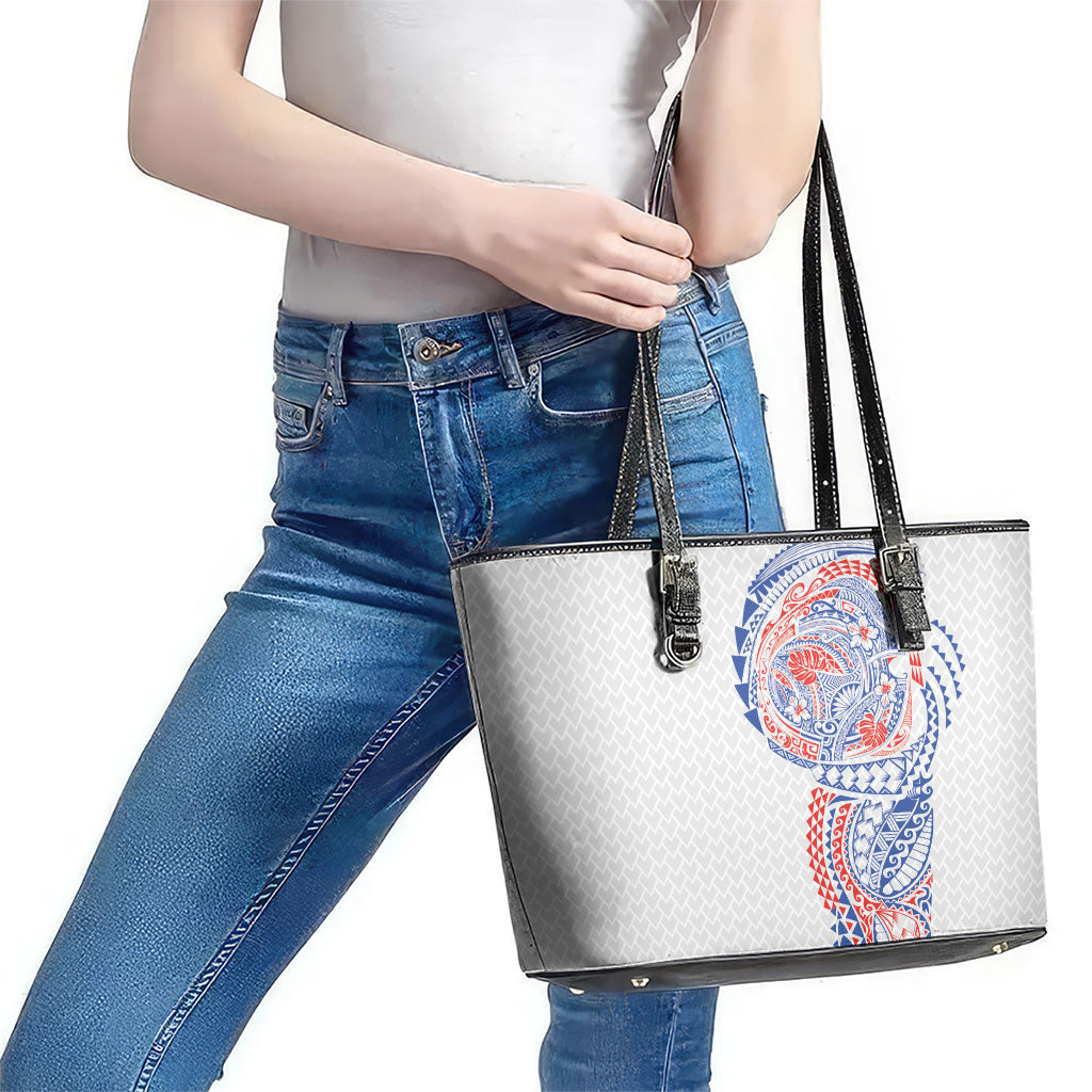 Hawaiian Traditional Tattoos Leather Tote Bag Kakau Tribal Tropical Plant Motif Hawaii Flag Color Inspired LT03 - Polynesian Pride