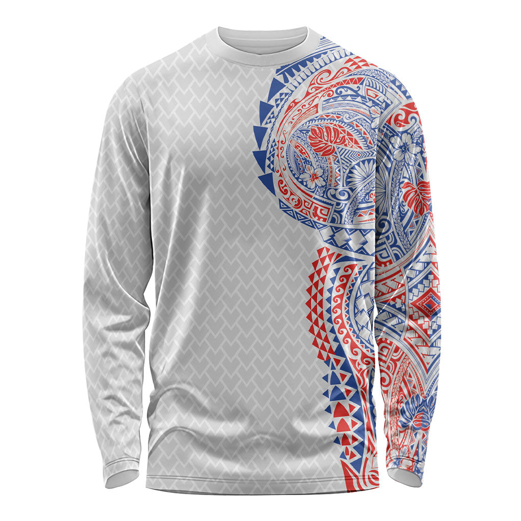 Hawaiian Traditional Tattoos Long Sleeve Shirt Kakau Tribal Tropical Plant Motif Hawaii Flag Color Inspired