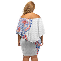 Hawaiian Traditional Tattoos Off Shoulder Short Dress Kakau Tribal Tropical Plant Motif Hawaii Flag Color Inspired LT03 - Polynesian Pride