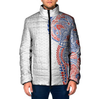 Hawaiian Traditional Tattoos Padded Jacket Kakau Tribal Tropical Plant Motif Hawaii Flag Color Inspired