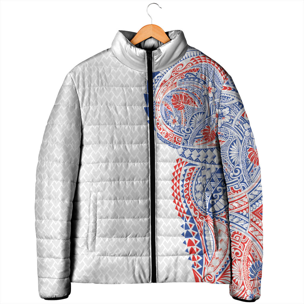 Hawaiian Traditional Tattoos Padded Jacket Kakau Tribal Tropical Plant Motif Hawaii Flag Color Inspired